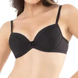Soutien negro de microfibra con copa B y aro para mayor sujeción. Presenta detalles acanalados y breteles regulables.