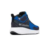 Bota de senderismo Columbia modelo Konos TRS OutDry Mid, color azul con detalles en negro y suela blanca. Presenta diseño de altura media con malla técnica, tecnología impermeable OutDry y sistema de amortiguación TechLite+.