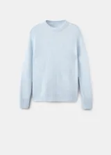 Jersey de punto fino semitransparente color celeste, confeccionado en mezcla de alpaca y poliamida, con cuello redondo y diseño recto de manga larga.