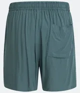 Short de viscosa color verde militar, con cintura elástica, cordón de ajuste y bolsillos laterales y traseros.