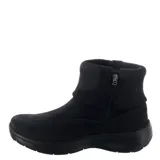 Botas de caña baja color negro, confeccionadas en gamuza con detalle de cuello tejido en punto acanalado. Presentan cierre lateral, puntera redondeada y suela de goma con plataforma integrada.