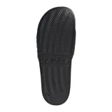 Chancletas Adidas Adilette Shower unisex, color negro con tres tiras blancas.