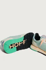 Zapatillas Hoff modelo Apollonia, color verde agua con detalles en celeste, beige y verde.