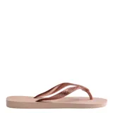 Sandalias tipo ojotas Havaianas, color marrón claro con tiras texturizadas en tono bronce metalizado.