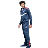 Conjunto deportivo Umbro del Club Nacional de Football, compuesto por campera con cierre frontal y pantalón largo. Diseño en color azul marino con detalles en rojo y blanco, incluyendo logos de la marca y escudo del club.