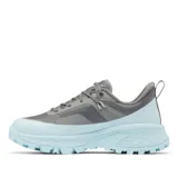 Championes de senderismo Columbia modelo Tellurix Titanium Omni-Max para mujer, en color gris con suela y detalles en celeste. Confeccionados con malla técnica impermeable y transpirable OutDry, sistema de sujeción NAVIC FIT y suela Vibram con tacos para mayor tracción en terrenos difíciles.
