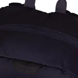 Mochila unisex Caterpillar modelo Himalayas Hiking Bac, color azul oscuro (Dark Asphalt), confeccionada en tejido ripstop de poliéster hexagonal 300D. Presenta cordón elástico delantero para almacenamiento adicional, bolsillos laterales de malla, bolsillo interior y logotipo Cat reflectante grande.