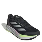 Championes de running Adidas Duramo Speed, con parte superior de malla transpirable y tecnología de amortiguación Lightstrike en la entresuela. Presentan un diseño en color negro con detalles en gris, blanco y verde neón.