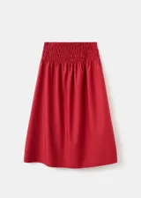 Falda midi evasé color bordó con cintura fruncida elástica.