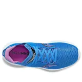 Championes Saucony Kinvara 14 para running, color celeste con detalles en rosa y negro.