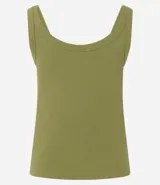 Blusa musculosa de ribana color blanco, con escote en U.