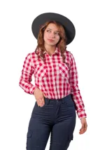 Camisa de manga larga a rayas verticales azules y blancas, confeccionada en algodón.