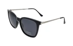 Lentes de sol Floats modelo 4396 col 3, con montura cuadrada de acetato negro y patillas metálicas plateadas. Lentes polarizadas color gris oscuro.