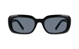 Lentes de sol con montura cuadrada de acetato color negro y lentes grises.