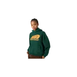 Hoodie oversize Eme Studios de color verde oscuro, con capucha, bolsillo frontal tipo canguro y estampa gráfica en color amarillo en el pecho con el logotipo de la marca.