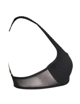 Sostén Glory con aro de color negro, confeccionado con doble capa de lycra, tul transparente y tirantes ajustables.