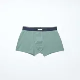 Pack de tres boxers de algodón elástico en tonos de verde y gris, con cinturilla elástica azul marino.