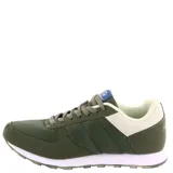 Championes urbanos Topper modelo T 350 Mesh, color verde oliva con detalles en blanco y gris. Confeccionados en una combinación de malla transpirable y refuerzos de gamuza sintética, con suela de goma blanca y cordones al tono.