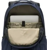 Mochila impermeable de 25 litros, color azul marino, con compartimentos principales con cierre, funda acolchada para portátil de hasta 13 pulgadas, panel trasero transpirable y bolsillos laterales para botellas.