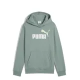 Buzo con capucha Puma, color verde, con bolsillo frontal tipo canguro y logo de la marca estampado en el pecho.