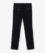 Pantalón de vestir negro de corte slim, confeccionado en tejido de sarga de algodón y elastano.