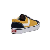 Championes Pony Champion Old School de lona, color amarillo y azul marino con logo blanco en el lateral.