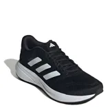 Championes de running Adidas modelo Response Runner U, color negro con las icónicas tres tiras en blanco y suela blanca. Diseño de malla transpirable con cierre de cordones.