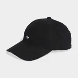 Gorro de béisbol Adidas de corderoy negro con visera precurvada y pequeño logo del Trifolio bordado en el frente.