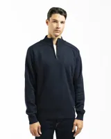 Sweater negro de punto con cuello alto y cierre de media cremallera.