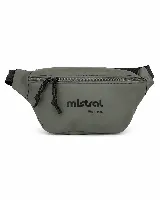 Riñonera de diseño deportivo en color verde militar, con cierre frontal y tiradores de cordón negro. Presenta el logo de la marca Mistral estampado en el frente.