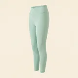 Legging deportivo de tiro alto con diseño de cintura cruzada en forma de V, confeccionado en tejido elástico de color verde menta.
