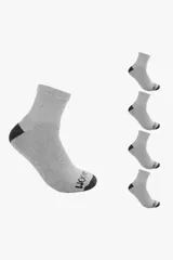 Pack de cinco pares de medias afelpadas de caña corta, color gris melange, con puntera y talón en color gris oscuro.