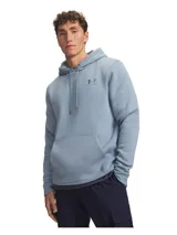Canguro Under Armour Icon Fleece de color celeste con capucha, cordones ajustables y bolsillo tipo canguro delantero. Cuenta con el logotipo de la marca bordado en el pecho.