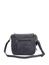 Cartera bandolera Hush Puppies de ecocuero color gris, con solapa frontal con broche imantado, detalles de cierres decorativos y correa ajustable y desmontable.