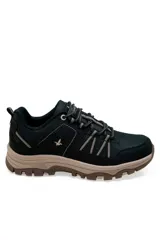Calzado deportivo de trekking Santa Barbara modelo Torrence, en color gris oscuro con detalles en celeste y suela marrón.