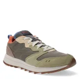 Championes urbanos Merrell modelo Alpine 83, con diseño multicolor en tonos verde oliva, gris y detalles en naranja. Confeccionados en una combinación de materiales textiles y gamuza, con suela de goma dentada y cierre de cordones.