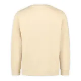 Buzo de cuello redondo color beige, con estampado frontal de montañas, árboles y la frase 'Hike More'.
