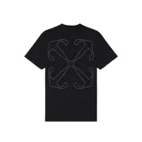 Camiseta de algodón negra con el icónico logo de flechas de Off-White bordado en hilo blanco en la espalda.