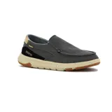 Zapato casual tipo slip-on de color gris oscuro, con detalles elásticos laterales para fácil calce, suela clara con efecto salpicado y refuerzo negro en el talón con la inscripción Country.