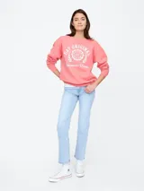 Buzo de cuello redondo en color gris oscuro, con diseño de hombros caídos y puños acanalados. Presenta un pequeño bordado en el pecho con el logo de la marca y dos raquetas de tenis cruzadas.