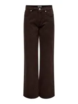 Jean wide fit de tiro alto color marrón oscuro con estampado animal print de leopardo en negro. Confeccionado en denim de twill, presenta cierre de gancho y cremallera, bolsillos delanteros, traseros y bolsillo monedero.