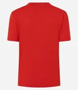 Blusa de ribana color marrón, con cuello redondo ajustado y mangas cortas.