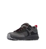 Championes de trekking Columbia Konos Low Techlite para hombre, de color gris con detalles en negro y rojo. Presentan empeine de malla transpirable con sobrecapas sintéticas, tecnología Omni-Shield deperlante al agua y suela de caucho de alta tracción.