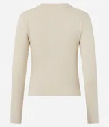 Blusa básica de manga larga Marfinno, color beige, confeccionada en tejido acanalado con cuello redondo y diseño ajustado.