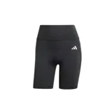 Mallas cortas de entrenamiento Adidas Optime Essentials, color negro, con tecnología AEROREADY para mayor transpirabilidad. Presentan un diseño de tiro alto con ajuste ceñido, bolsillo lateral integrado y el logotipo de la marca en el muslo.