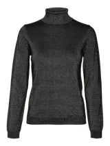 Sweater de punto con cuello alto y mangas largas, de diseño ajustado con puños acanalados y sutil acabado brillante integrado en el tejido.