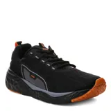 Championes deportivos Push modelo Dolman, de color negro con detalles en naranja y gris. Presentan un diseño ergonómico con tejido de malla transpirable, cordones ajustables y suela con relieve para mayor tracción.