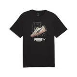 Remera Puma Graphics Sneakers Tee de manga corta y cuello redondo, color negro. Presenta un estampado frontal con diseño gráfico de zapatillas y el logotipo de la marca.