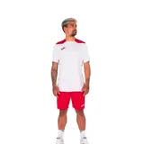 Remera deportiva Joma modelo Championship VI, color blanco con detalles en rojo en hombros, cuello y laterales.