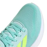 Championes de running Adidas Runfalcon 5, color verde agua con detalles en amarillo limón y suela blanca con tecnología Cloudfoam.